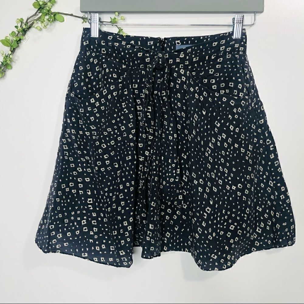 Anthropologie Lil Steel Blue Gray Tan Silk Skirt